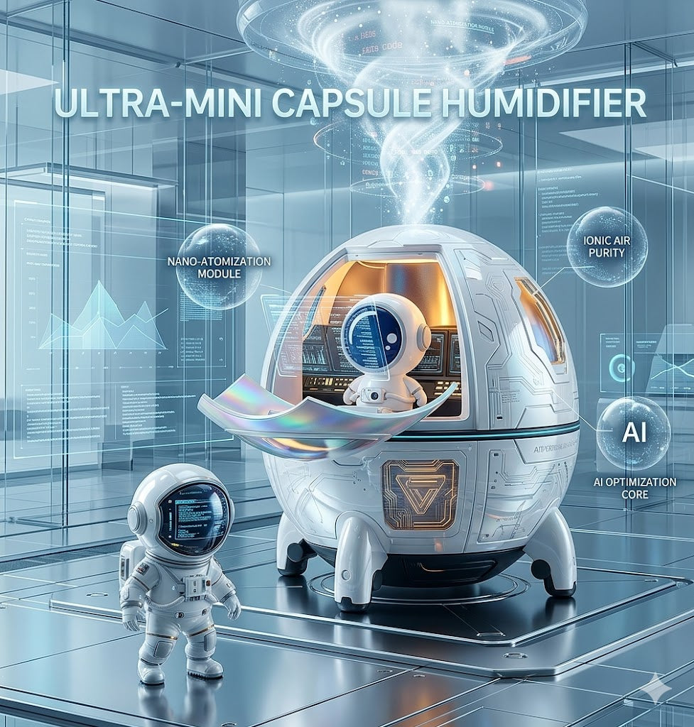 Creative Astronaut Air Humidifier 220ml - Portable USB Space Capsule Cool Mist Maker - Silent Ultrasonic Diffuser with Colorful LED Night Light for Home & Office