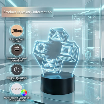 Esports Gaming Experience 3D Lamp - Dynamic RGB Cross Button Night Light - Optical Illusion LED Decor for PC Setup & Gamer Cave Ambiance