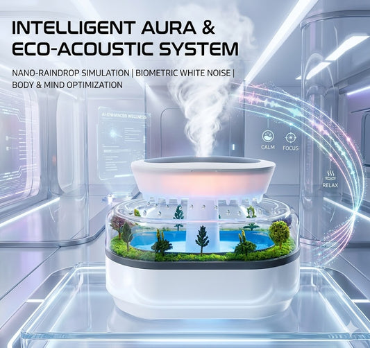 Raindrop Air Humidifier with Rain Sound White Noise - 7-Color LED Mushroom Cloud Essential Oil Diffuser - Ultrasonic Fragrance Mist Maker for Sleep & Relaxation